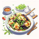 地三鲜，手绘，宫崎骏，清新，俯视
