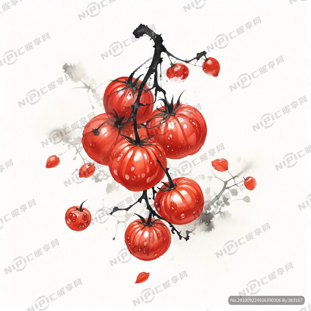 黑白白描番茄藤曼