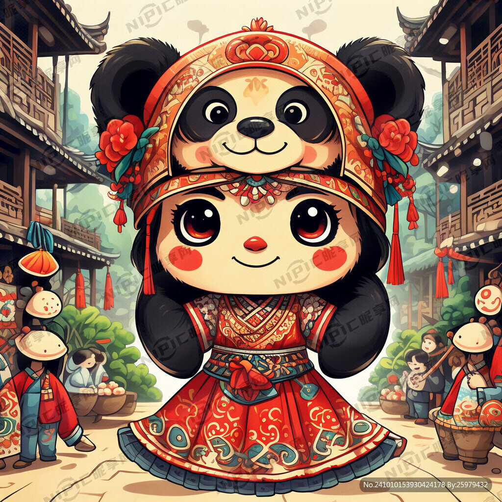 湘西阿妹苗族服饰的熊猫卡通形象