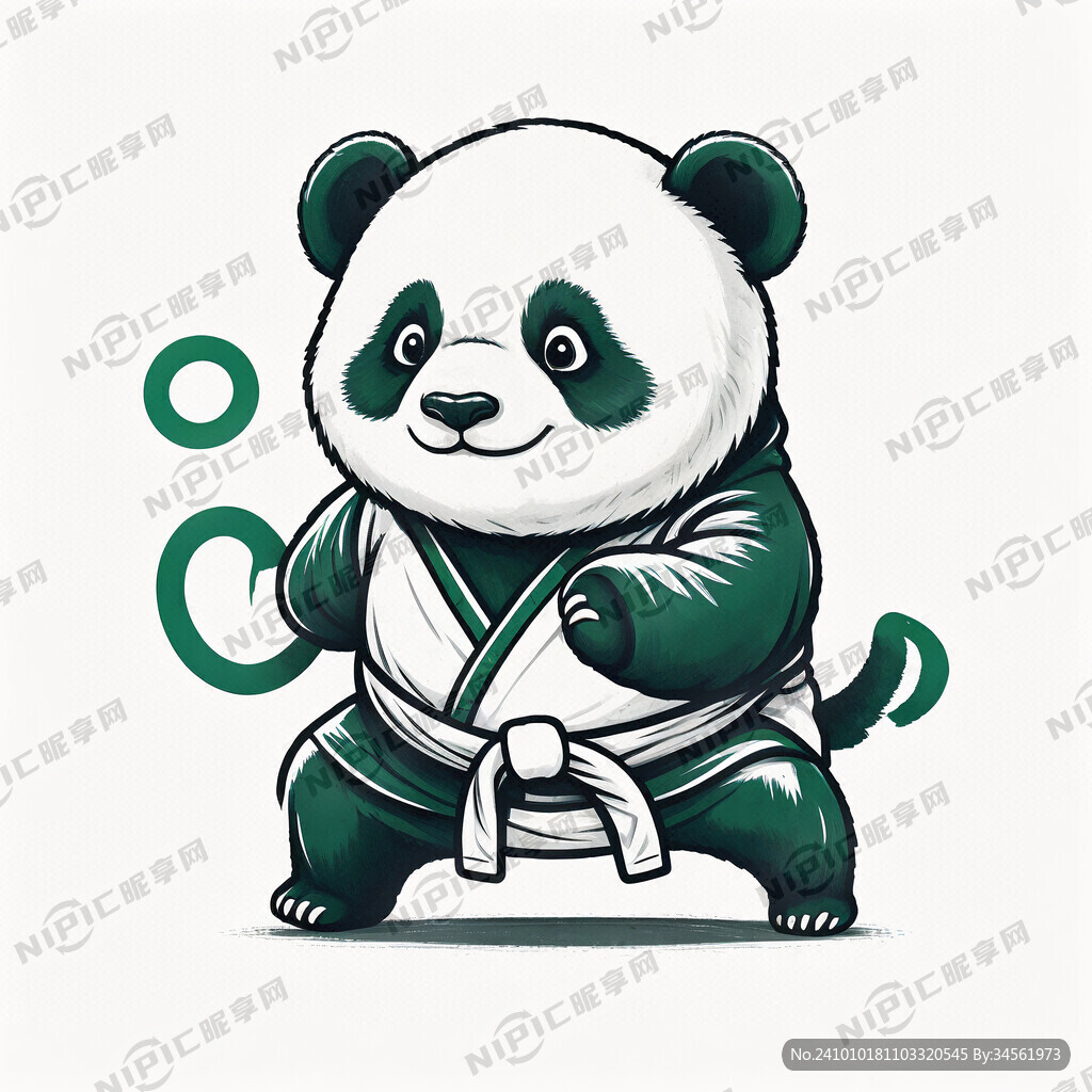 熊猫穿上跆拳道服的标志简笔画
