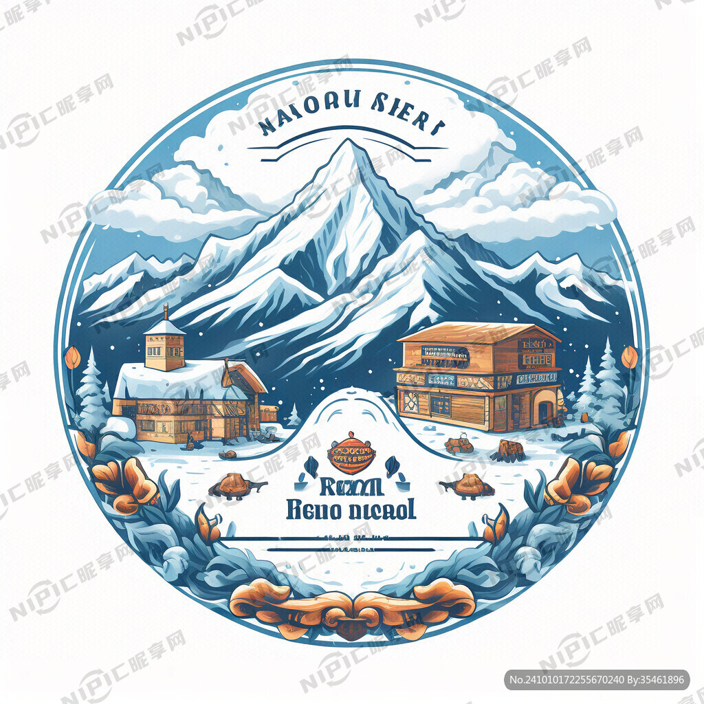 雪山和牦牛和披萨商标图