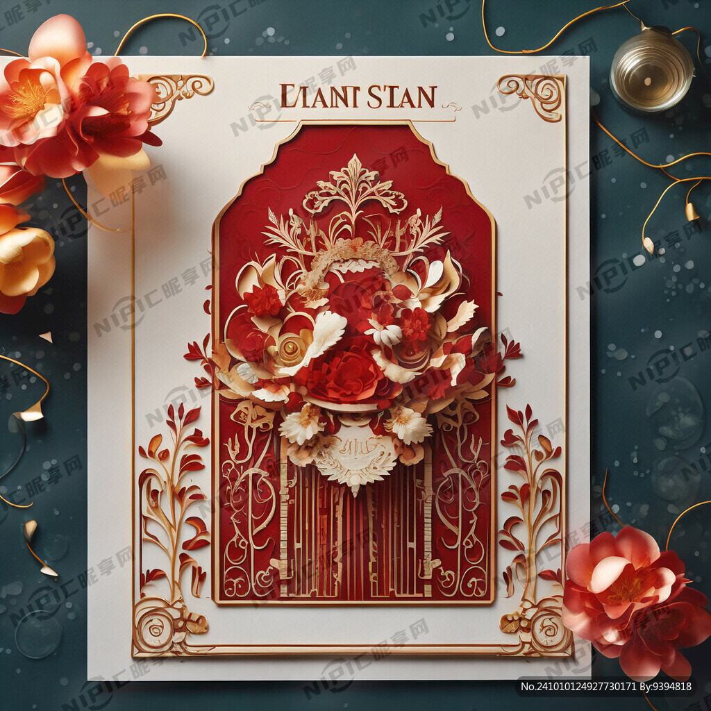 喜庆请帖双色烫金色彩平面图