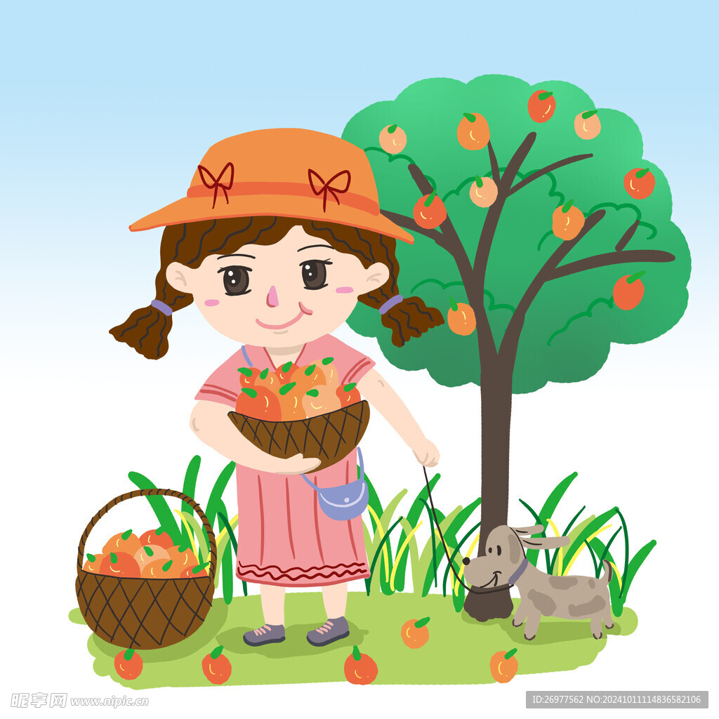  摘柿子 