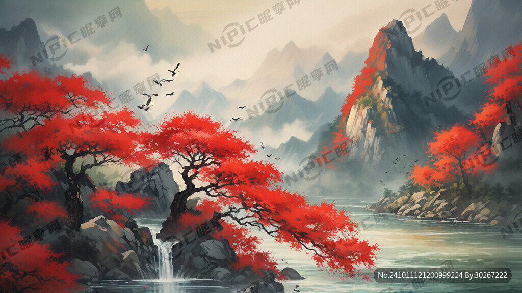 映日红枫 江山如画 一帆风顺