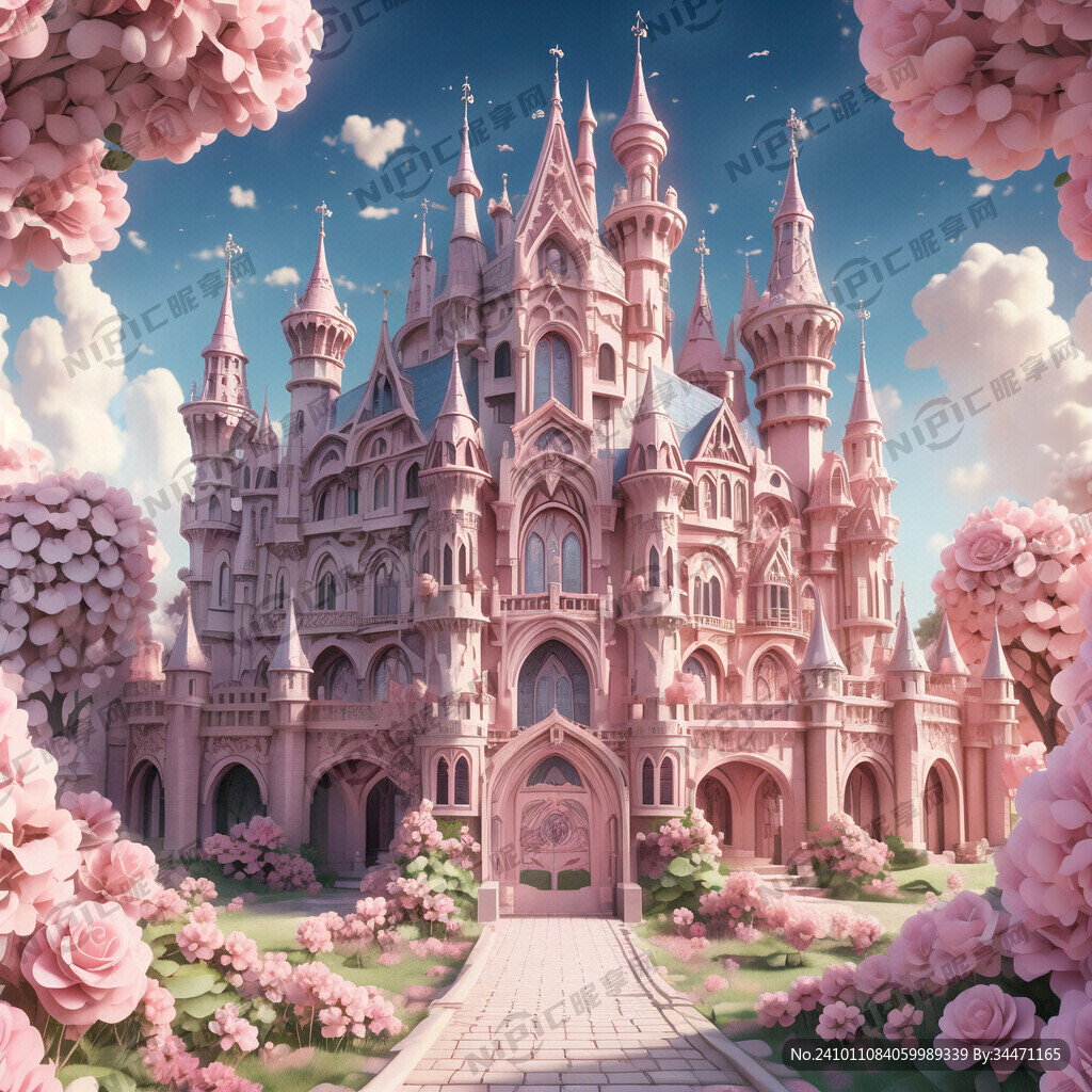 粉色欧式城堡 白色背景 梦幻