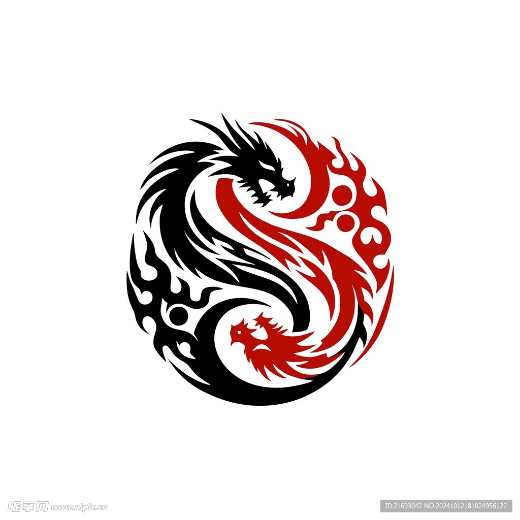 双龙共舞矢量圆形艺术纹