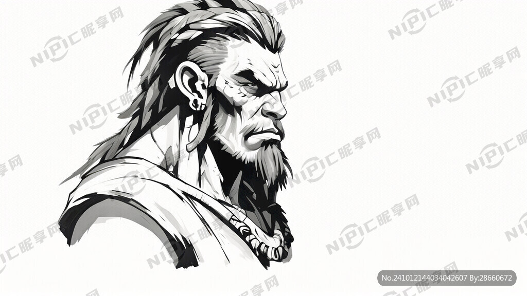 白底 野人手绘侧面 部落 野蛮