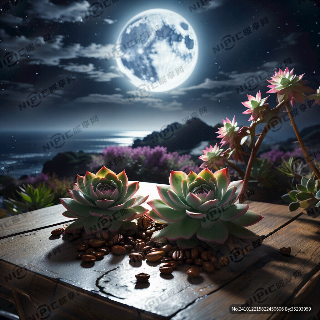 花月夜  夜晚 月亮 桌子