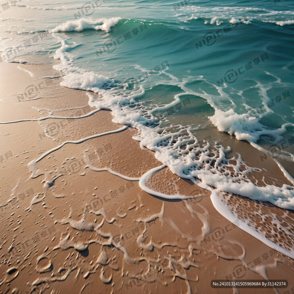 平静的海浪、沙滩 俯视画面