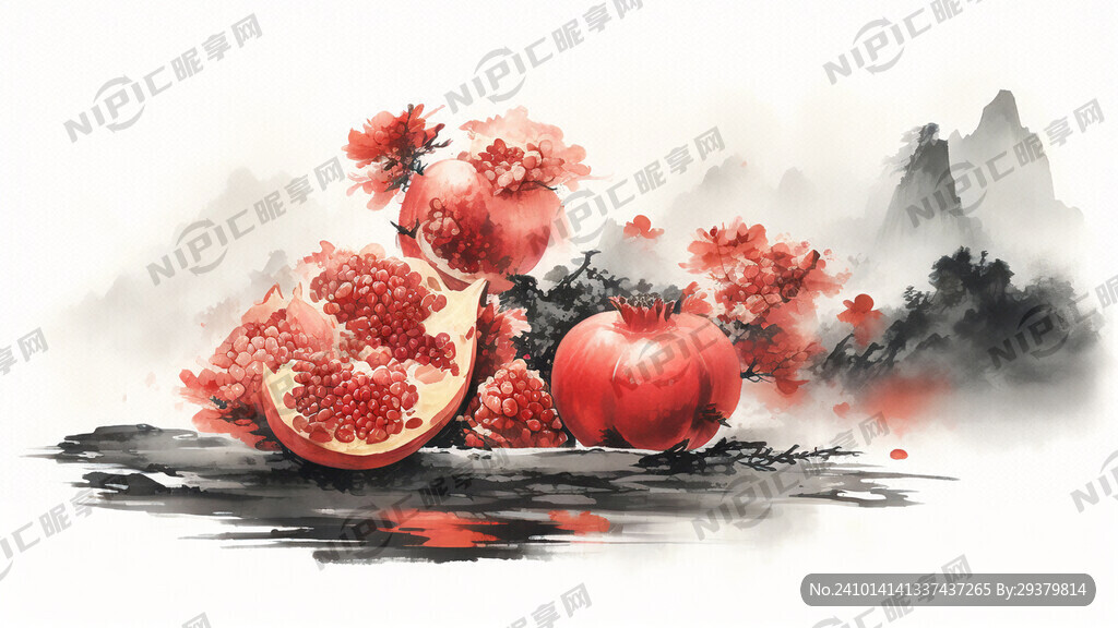 石榴山水画