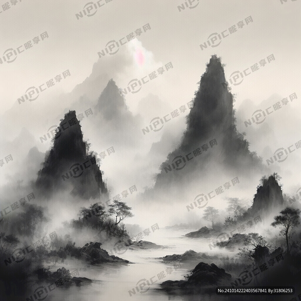 山谷 中国风 中国画 山水