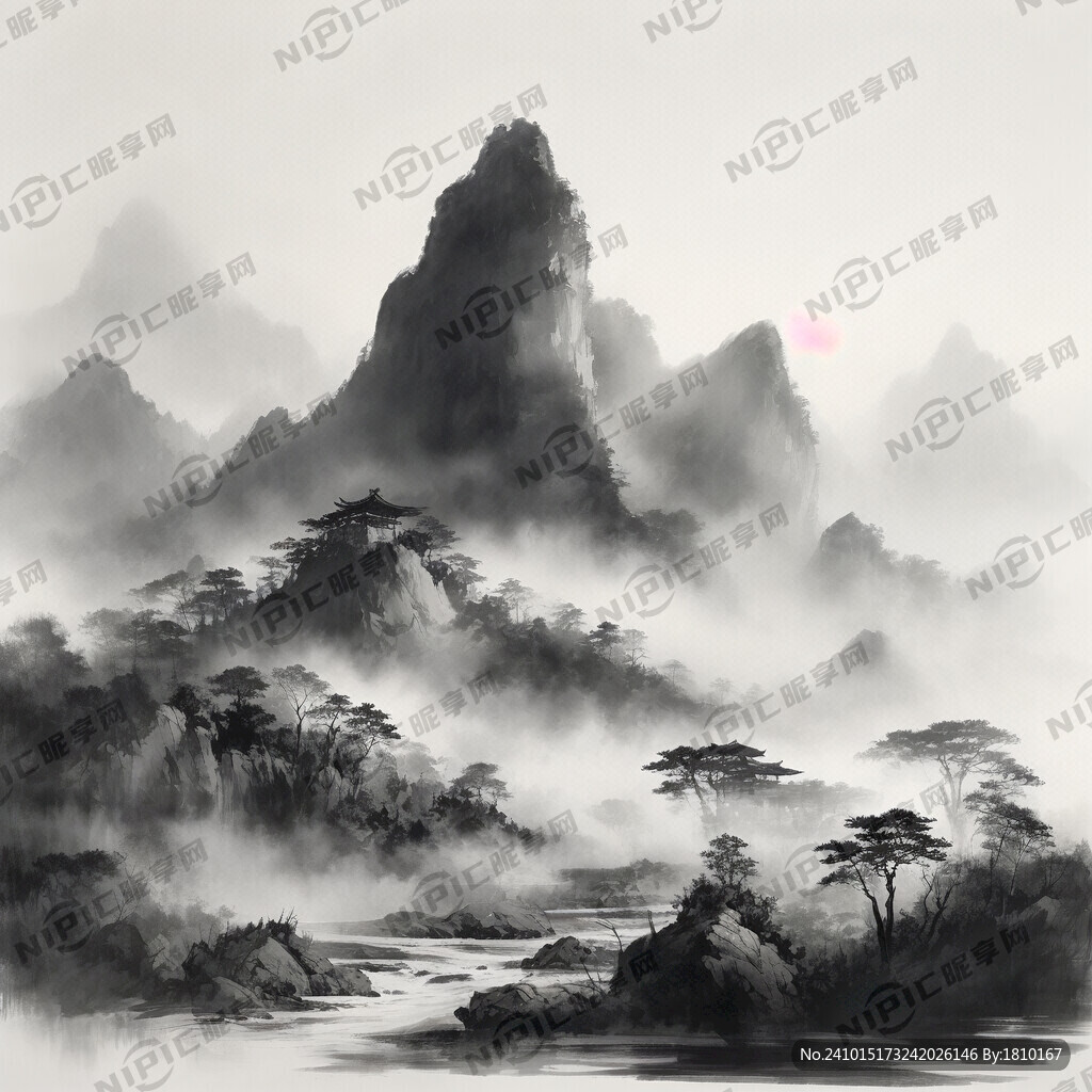 山水画 中国风 连绵起伏的大山