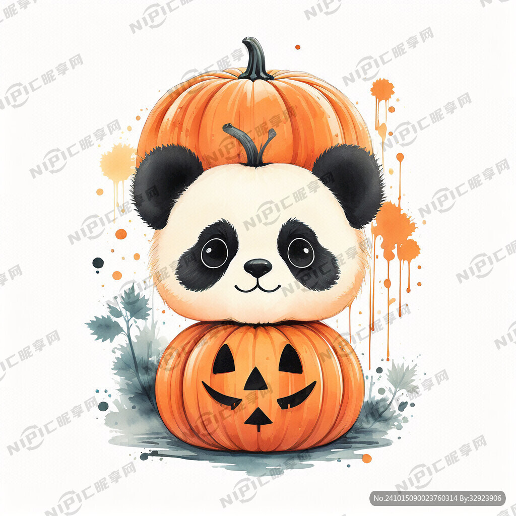 国潮头顶南瓜熊猫插画