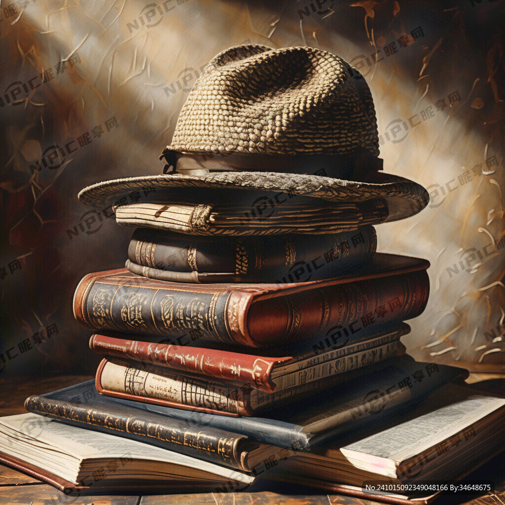 上面一顶帽子 下面叠放书