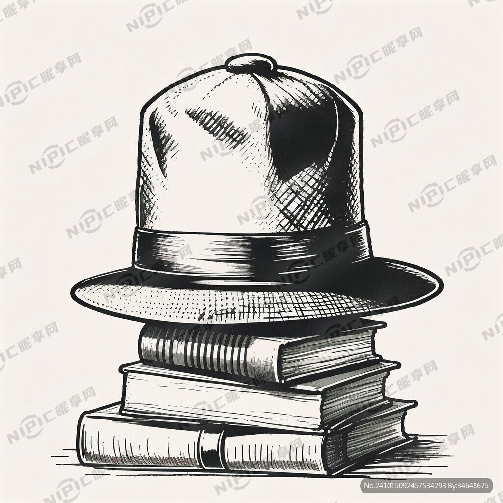 上面一顶帽子 下面叠放书