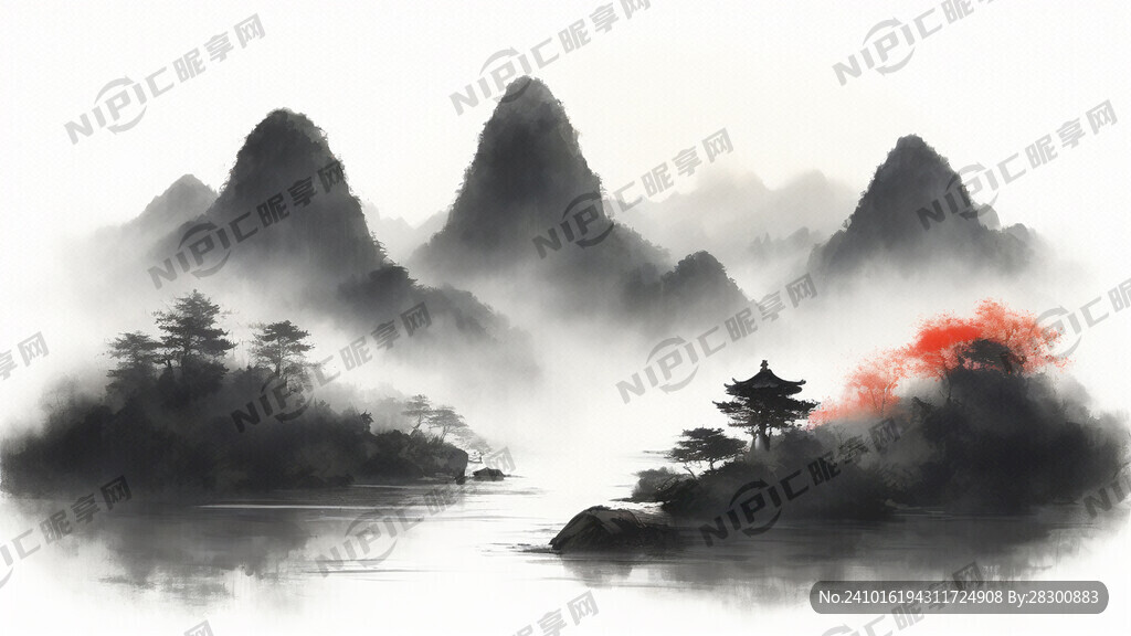 生成一张 惠州 山水的水墨图片