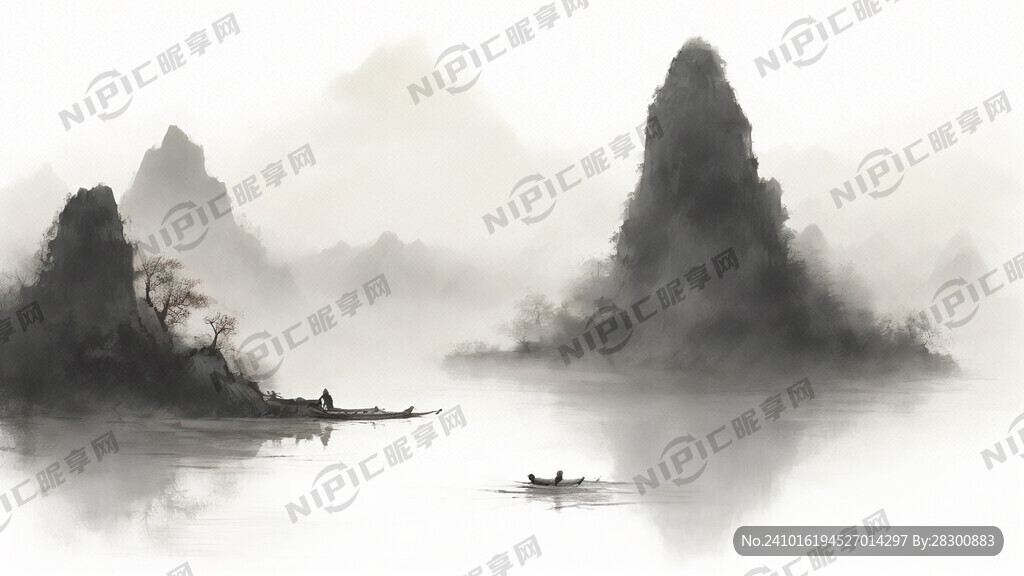 生成一张 古人 玩山玩水