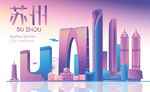 苏州建筑剪影线稿素材