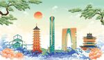 苏州建筑剪影线稿素材