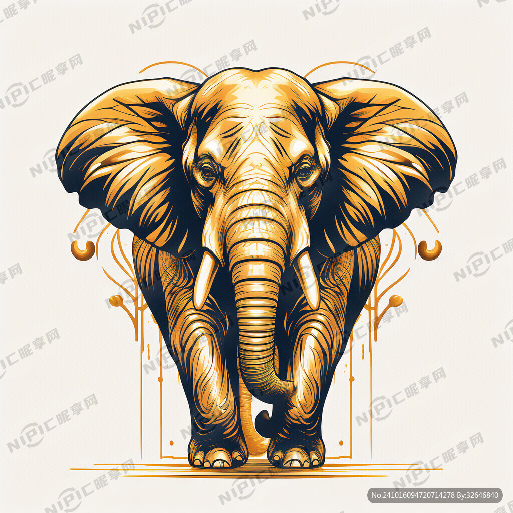 金色简约的大象线条图