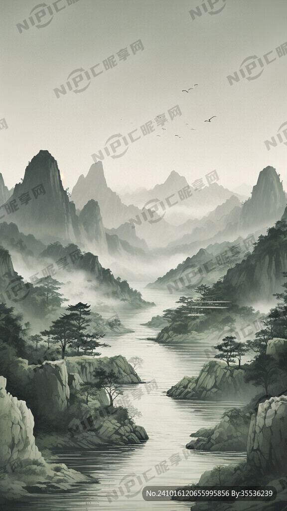 绿色简洁竖版线条图