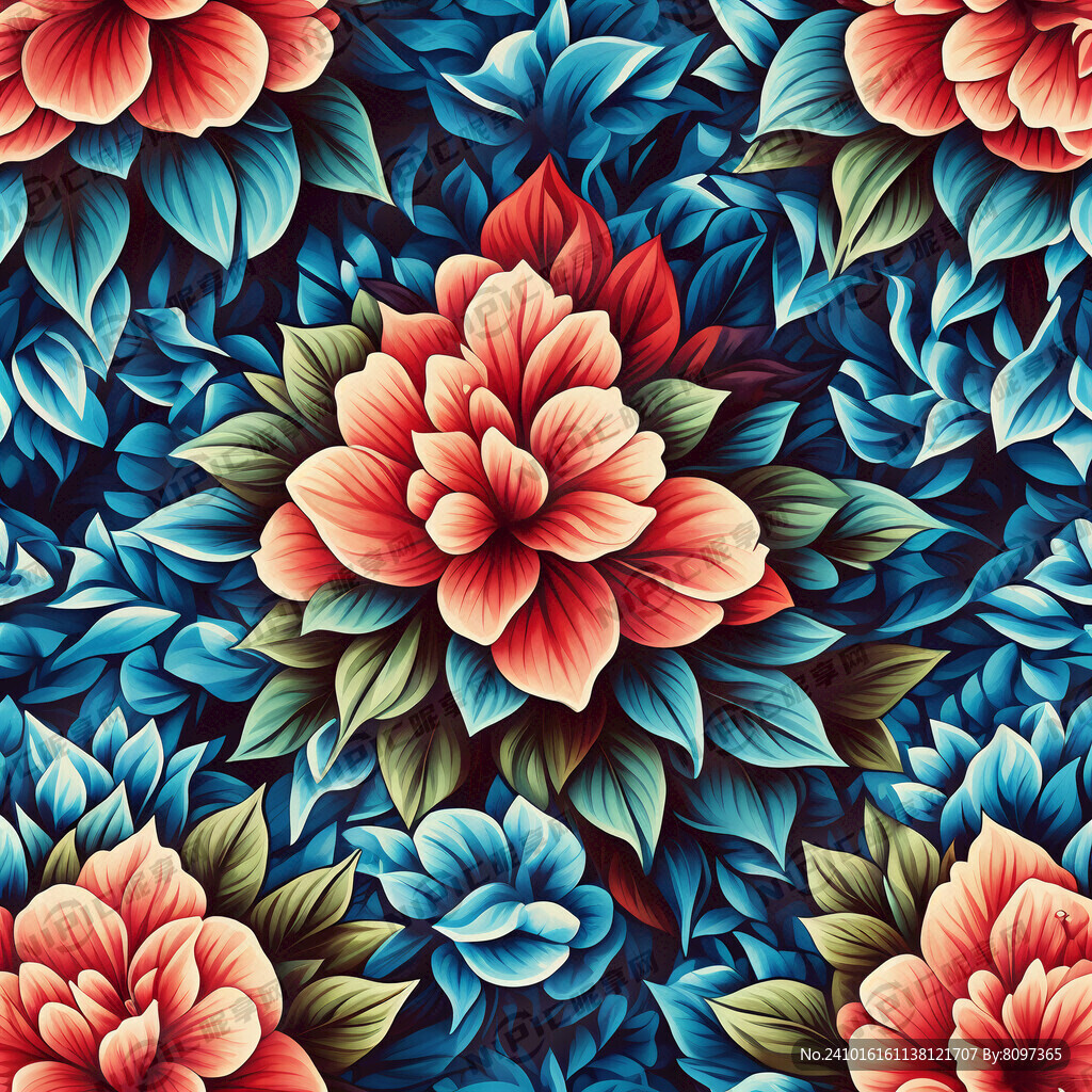 三角梅四方连续印花图案