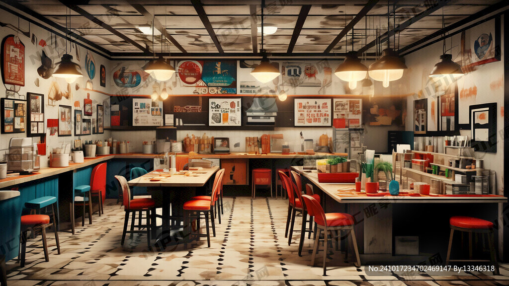 麻辣烫店90年代装修风格墙纸