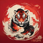 十二生肖，寅虎，国潮风，中国风，插画，震撼，色彩艳丽