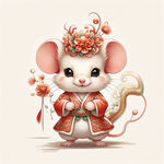 十二生肖，子鼠，喜庆，国潮风，中国风，插画，色彩艳丽，浅色背景