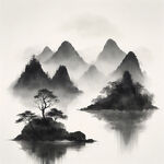 圆外框，细，水墨画