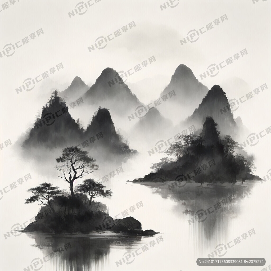 圆外框 细 水墨画