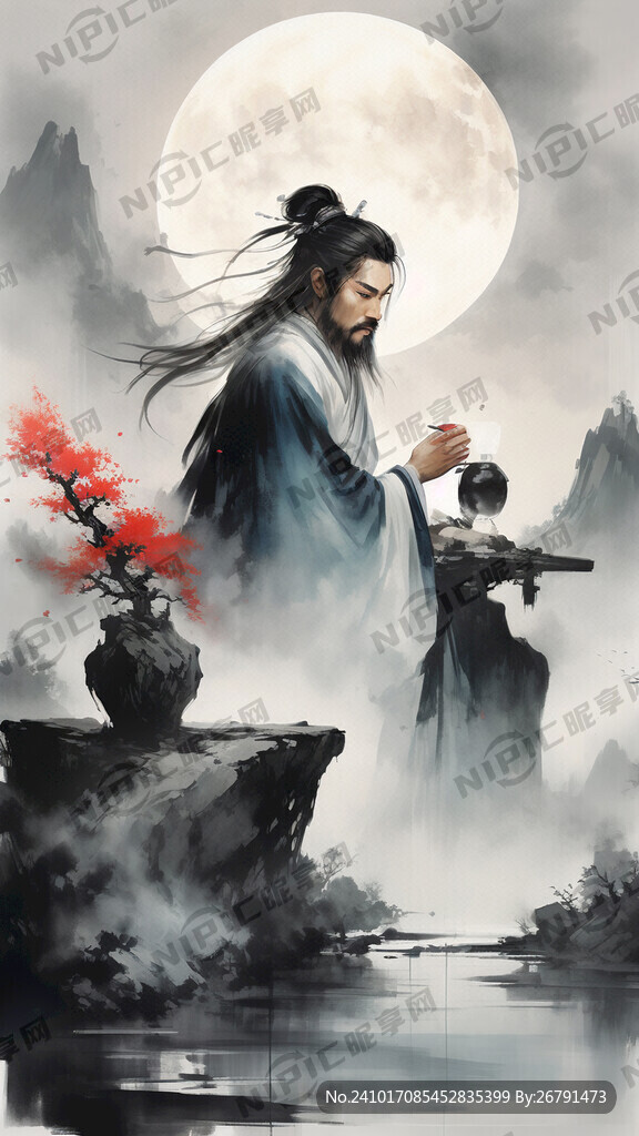 李白喝酒望月