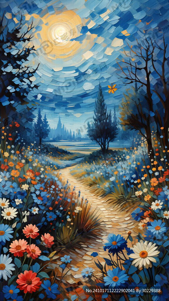 碎花 蓝色 油画 满版花