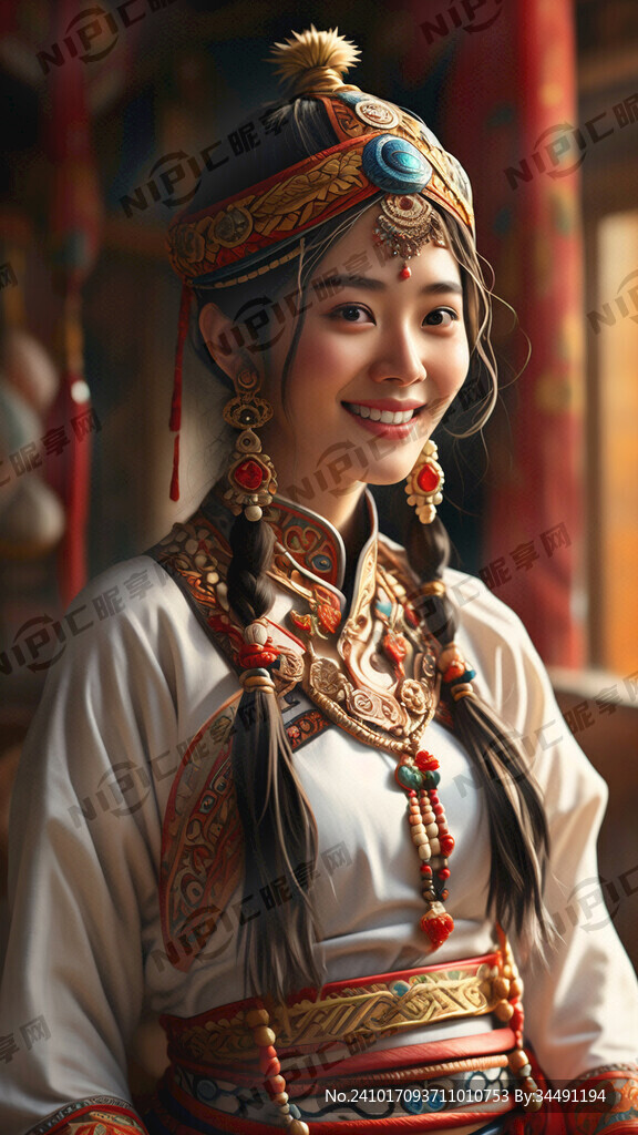 蒙古服饰女开心托盘子