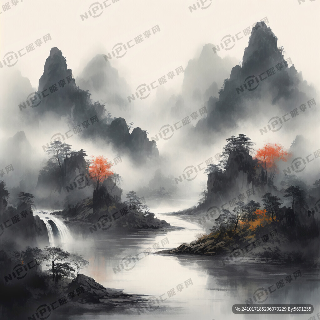 山谷 中国风 中国画 山水