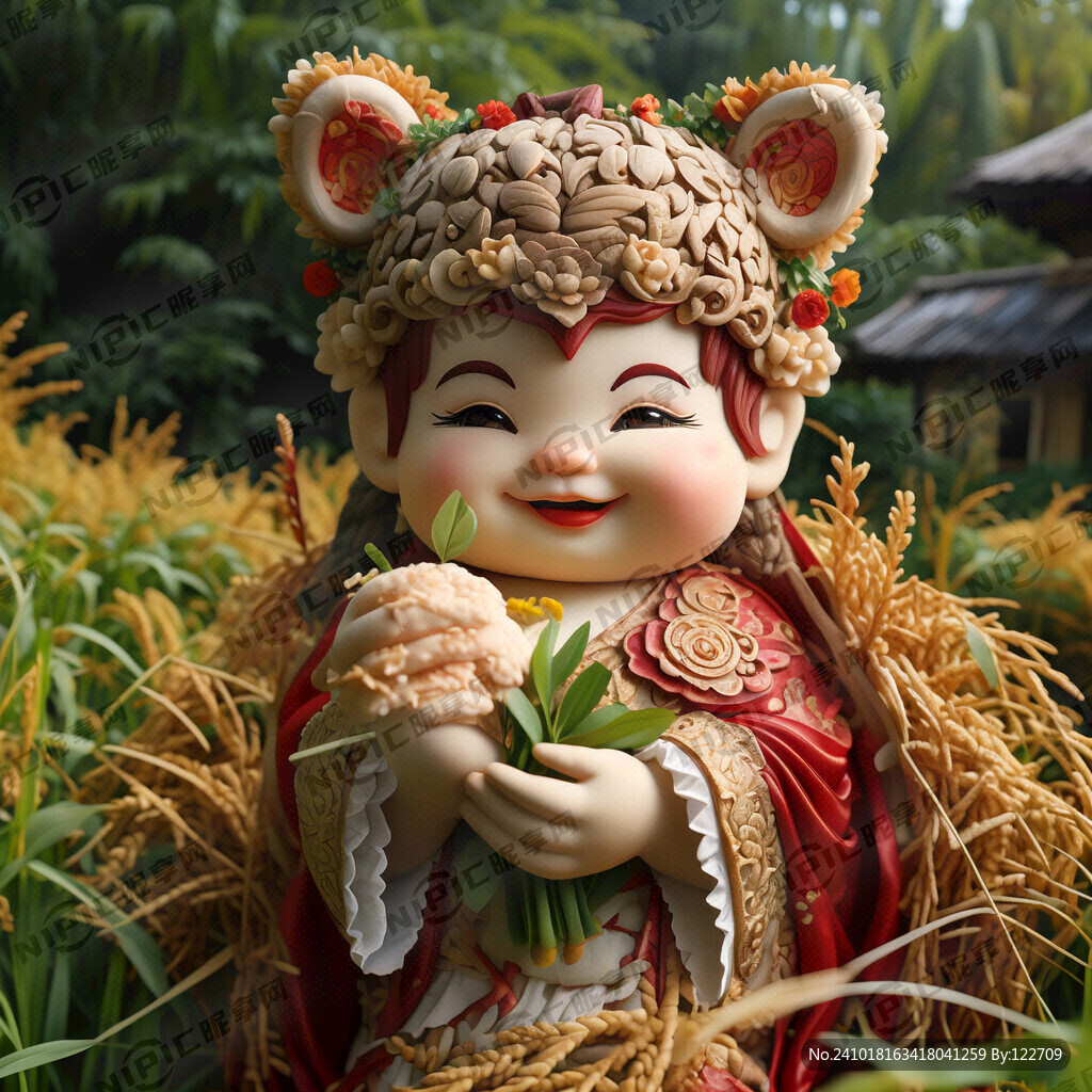 手捧水稻的福娃