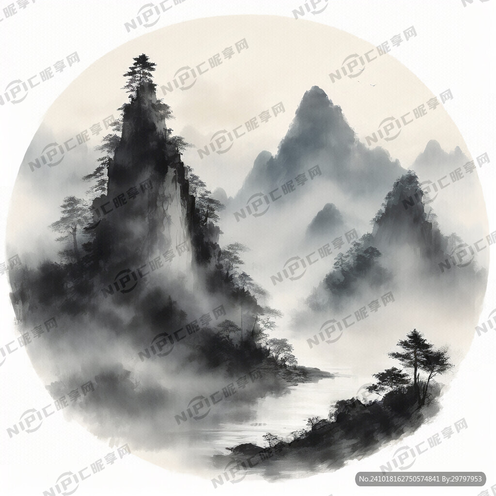 山谷 中国风 中国画 山水