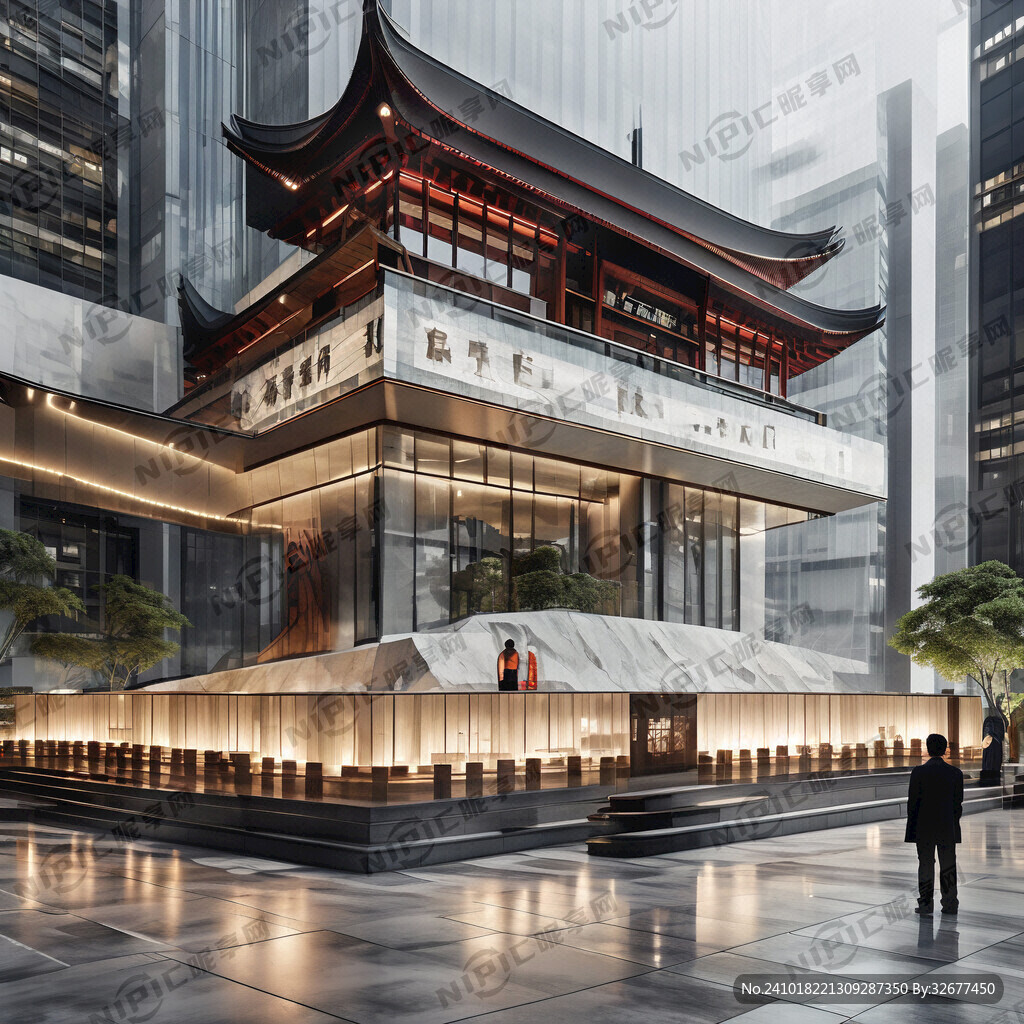 公司挑空大堂前台背景现代风格极