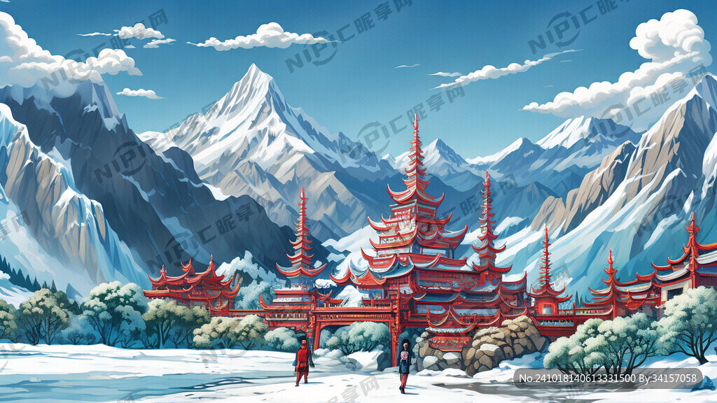 玉龙雪山卡通画