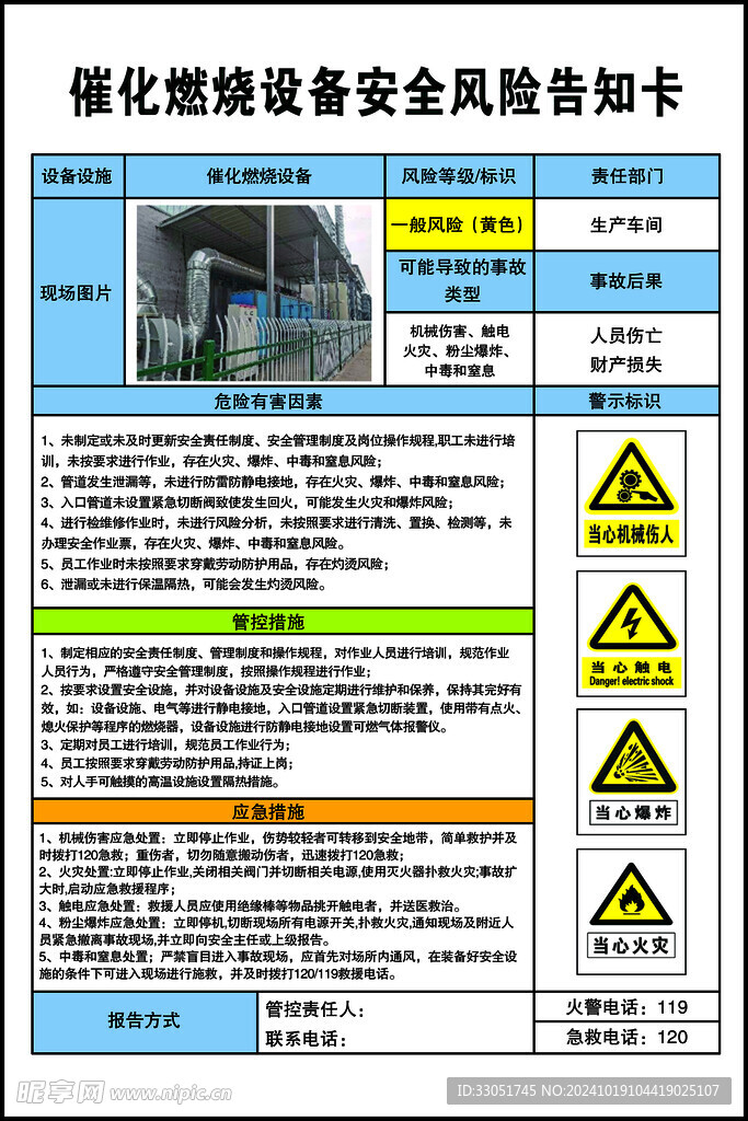 催化燃烧设备安全风险告知卡