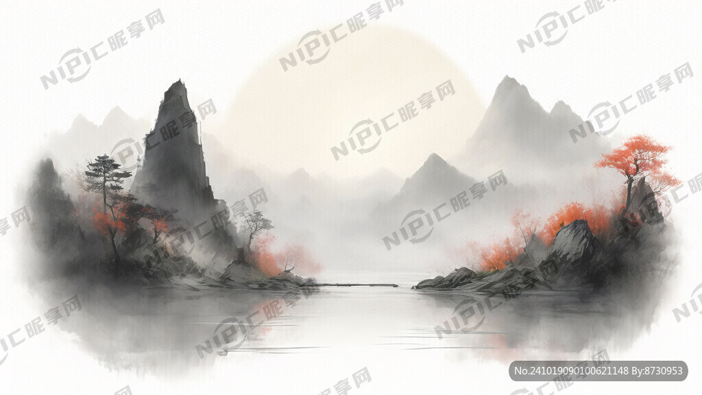 开满鲜花的山路 水墨风