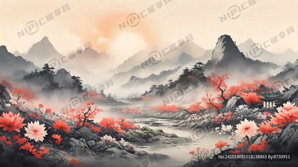 开满鲜花的山路 插画风