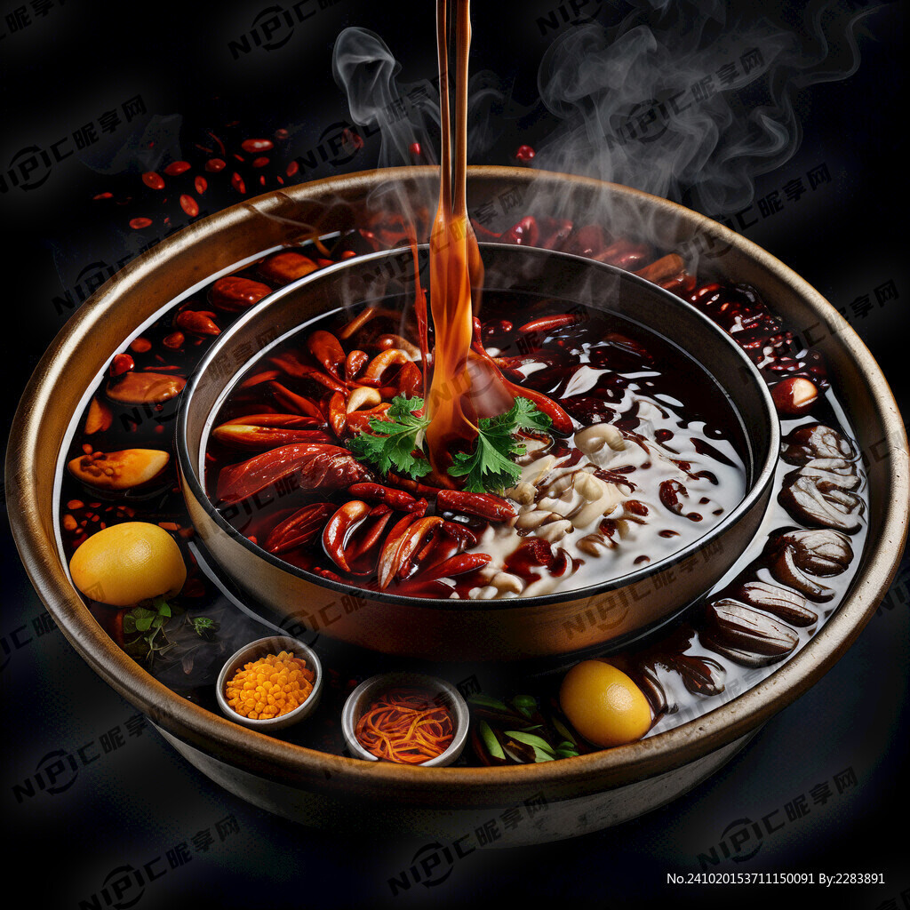 重庆火锅锅底和锅内特写