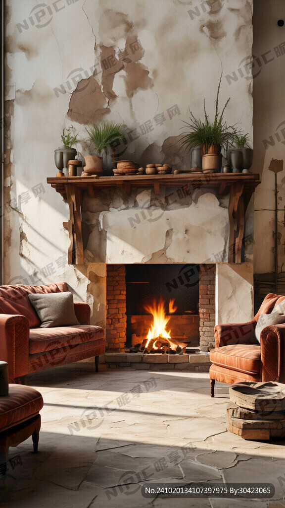 壁炉 沙发 墙壁 温馨