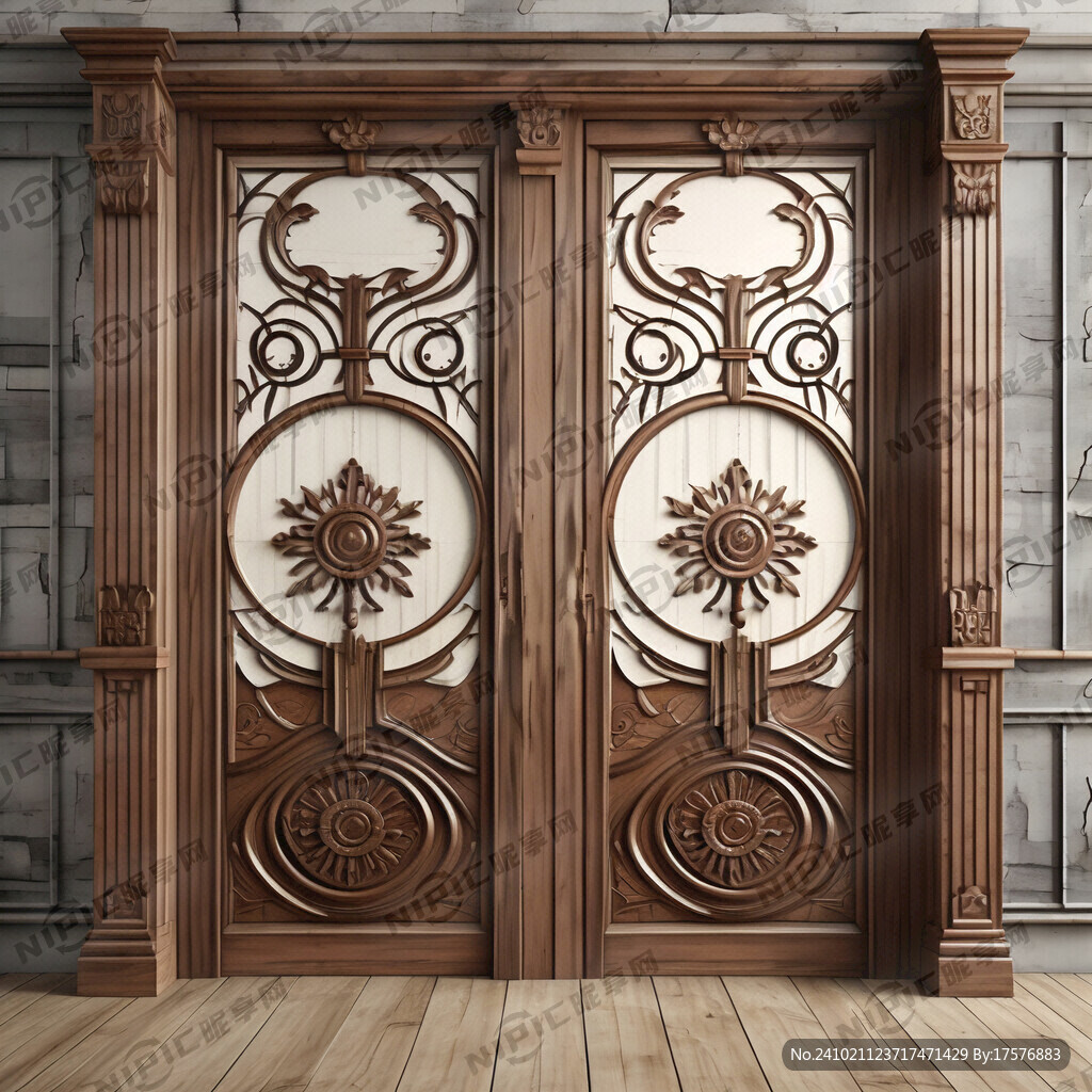 对开轻奢带副窗木门