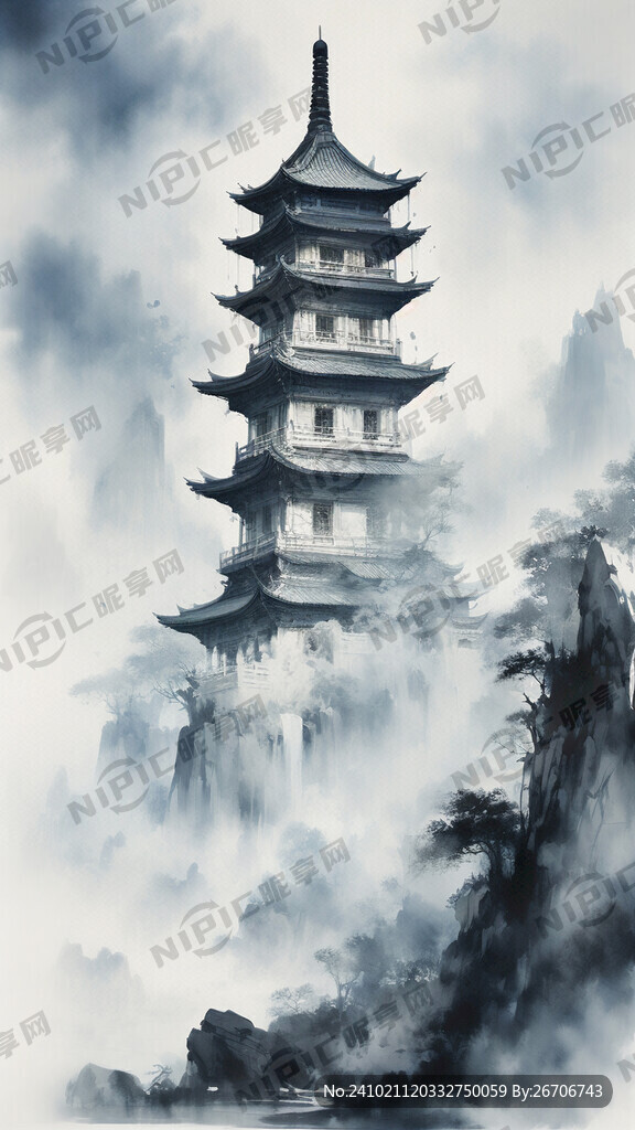 写意水墨 国风 云南白塔寺
