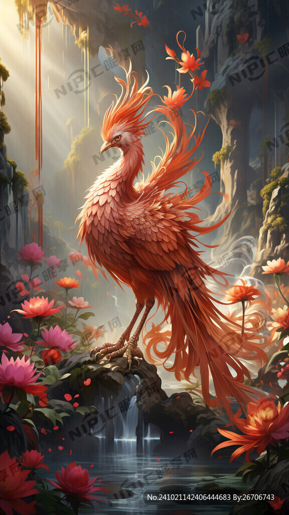凤凰与花组合 明亮 清晰