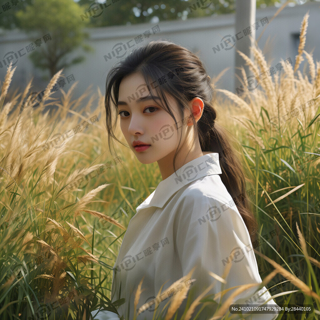 少女 白色衬衣 草地 超清