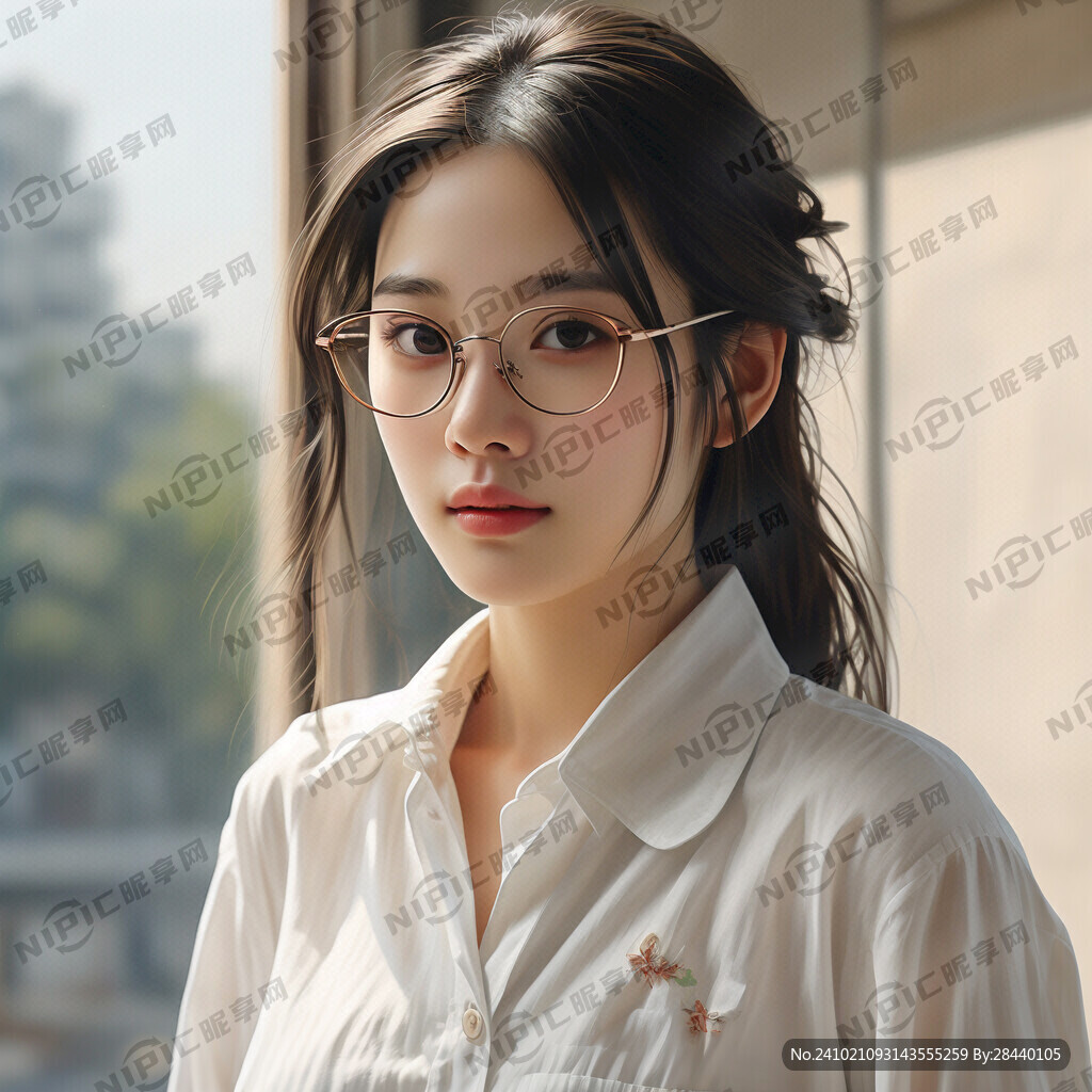 少女 白色衬衣 旅游 戴眼镜