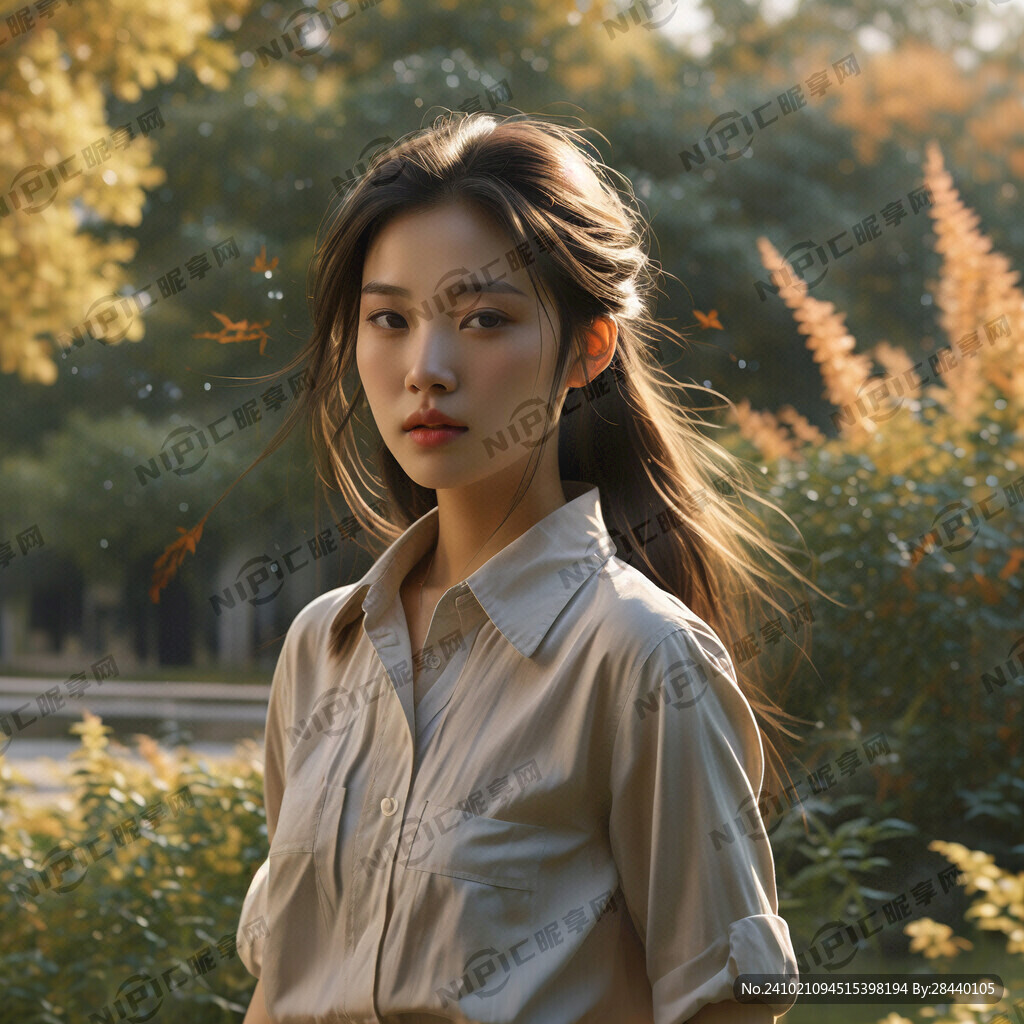 少女 衬衣 公园 逼真的细节